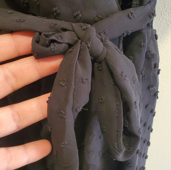 ☆3\35$ | Black Boho Dotted Ruffle Bow Tie Dress in Medium - Picture 10 of 11